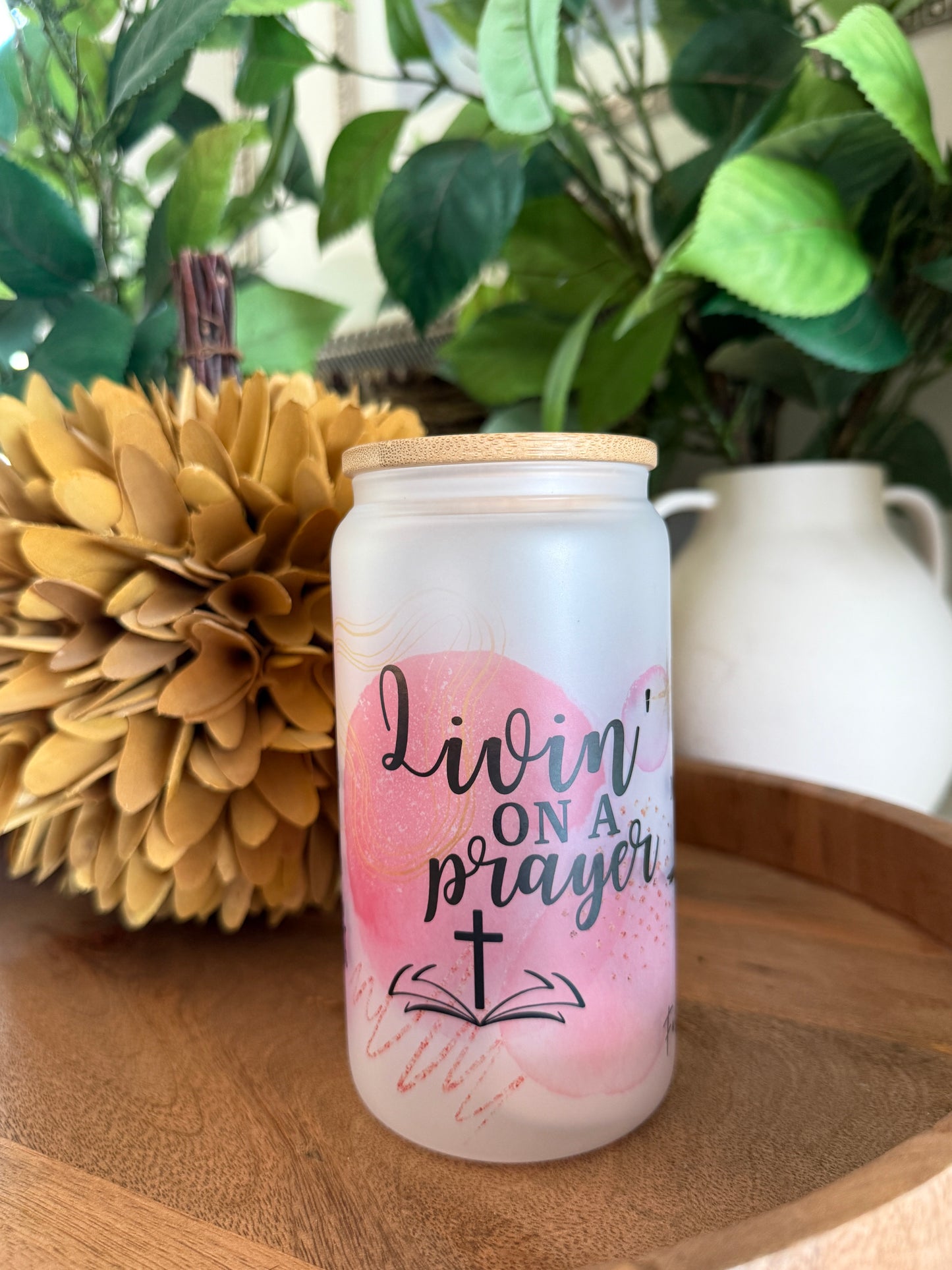 "Faith & Marble" Frosted Glass Can Tumbler