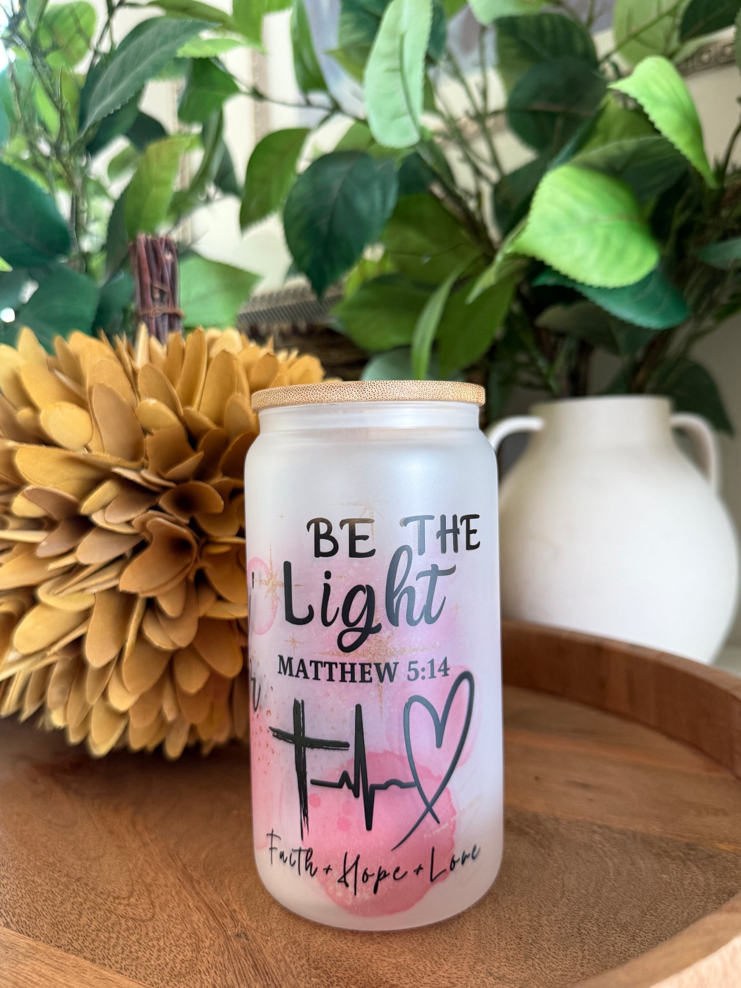 "Faith & Marble" Frosted Glass Can Tumbler