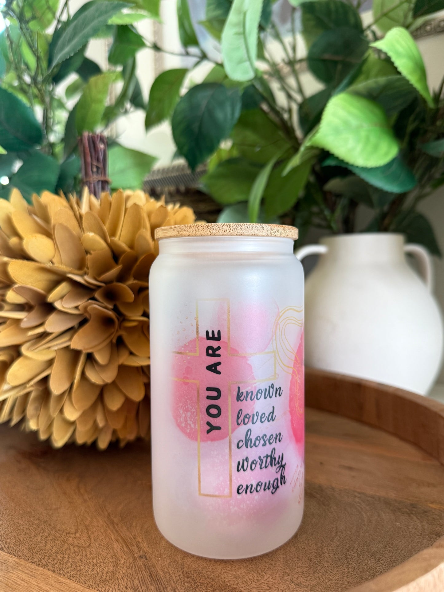 "Faith & Marble" Frosted Glass Can Tumbler