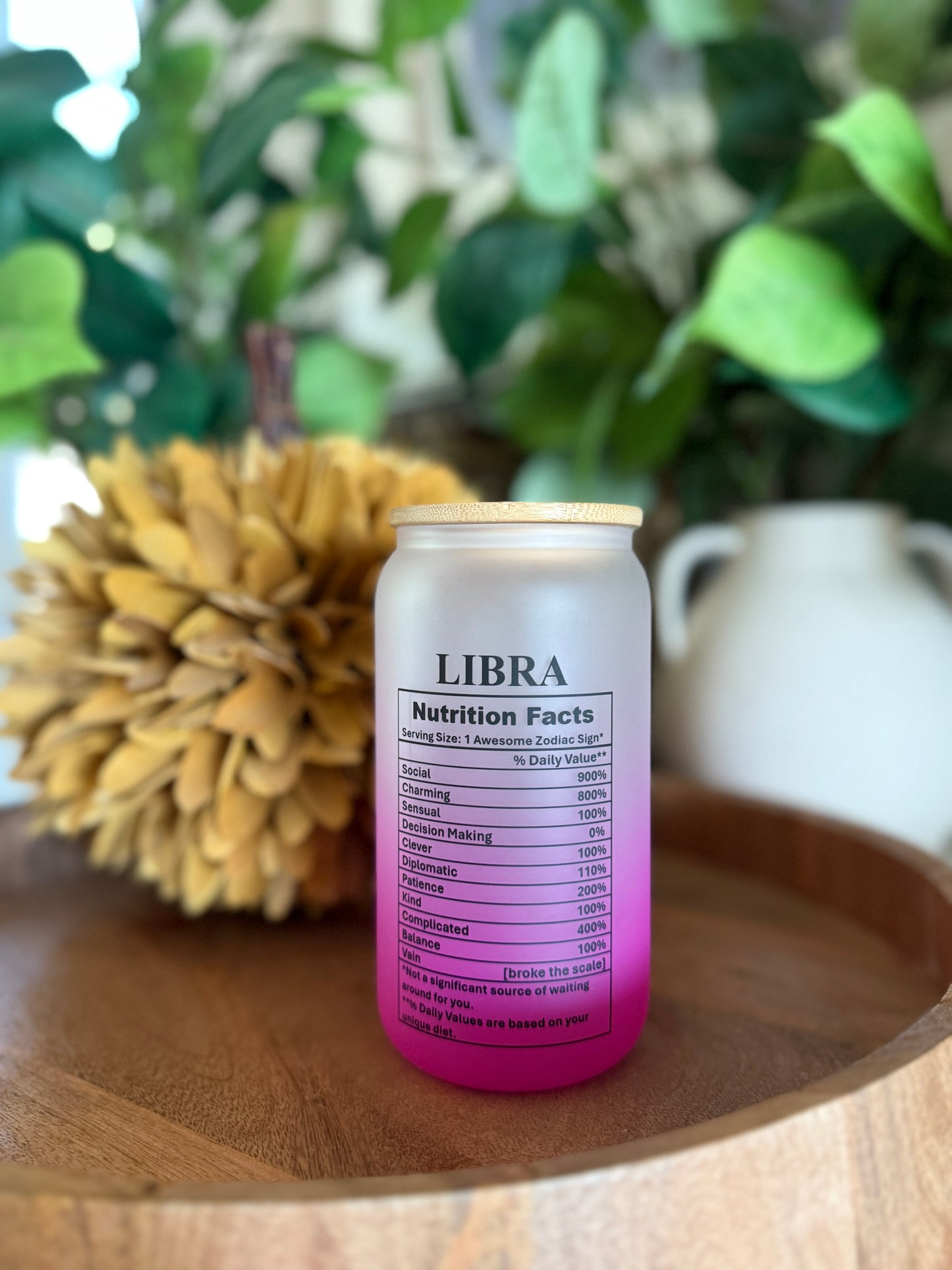 “Libra Vibes” – 16oz Frosted Glass Zodiac Tumbler